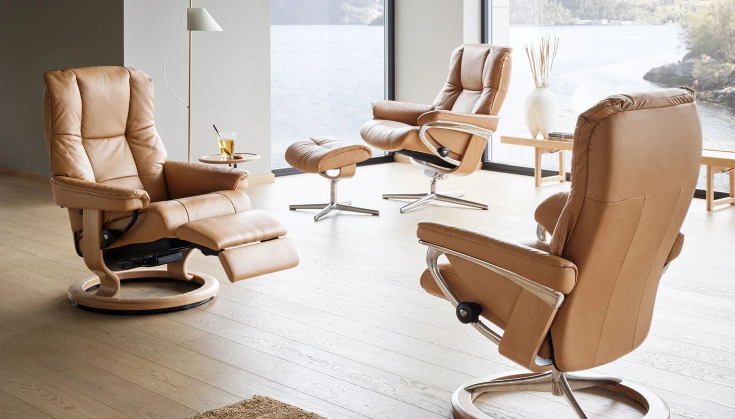 With four different choices on bases, the large selection with different designs and functions allows you to personalise your recliner to suit you.

Whether you choose a cross base, signature base or power recliner, every Stressless chair is built with durability, style, and comfort in mind.
