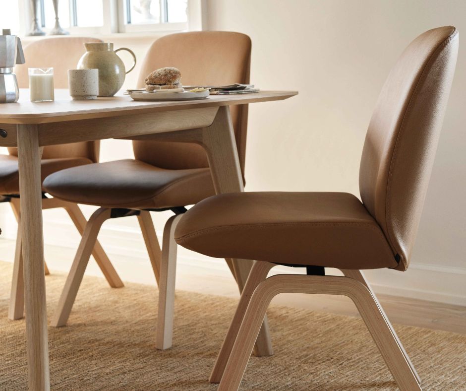 The Stressless Bay dining chair brings exceptional comfort and sleek Scandinavian design to your dining space. Designed and handcrafted in Norway, the discreet flexibility in the seat and back follows your movements, allowing the chair to move with your body as you sit, lean, and dine.
This chair is available with or without arms, and you can customise your chair with a wide range of premium leathers, fabrics and wood or metal leg designs, including a swivel base option.
With the Stressless Bay dining chair, you don’t just sit, you settle in. Enjoy the perfect balance of support, movement and sophisticated design, all while elevating your dining space.