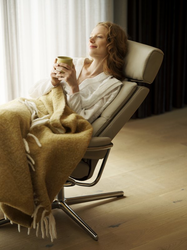 Stressless Tokyo Cross Chair in Paloma Fog with Polished Metal