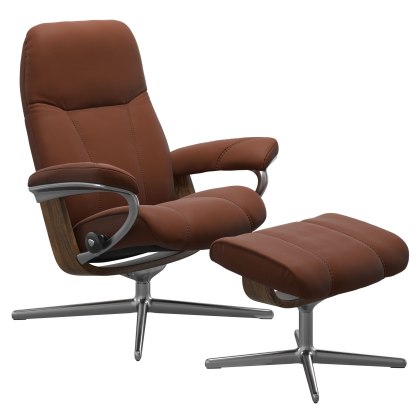 Stressless Consul Cross Base Chair with Footstool Stressless Consul Cross Base Chair with Footstool