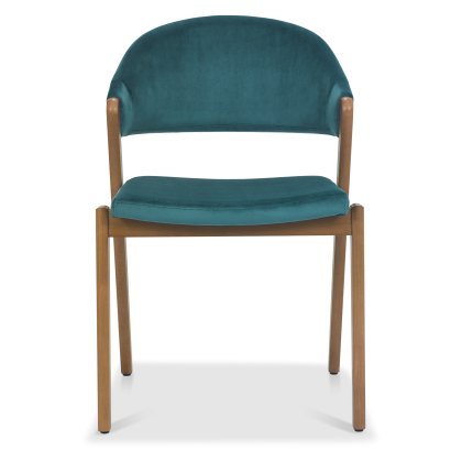 Camden Rustic Oak Upholstered Chair - Azure Velvet (Pair)