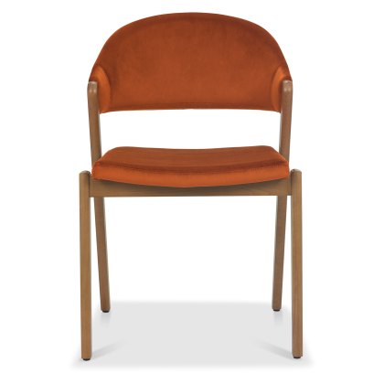 Camden Rustic Oak Upholstered Chair - Rust Velvet (Pair)