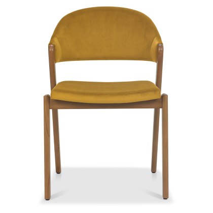 Camden Rustic Oak Upholstered Chair - Mustard Velvet (Pair)