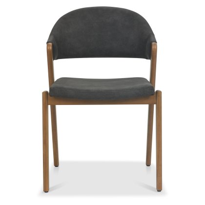 Camden Rustic Oak Upholstered Chair - Dark Grey Fabric (Pair)