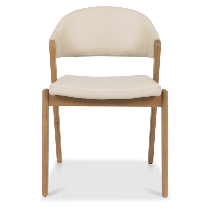 Camden Rustic Oak Upholstered Chair - Ivory Bonded Leather (Pair)