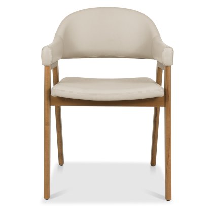 Camden Rustic Oak Upholstered Armchair - Ivory Bonded Leather (Pair)
