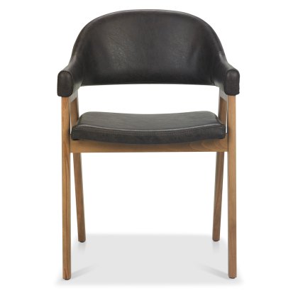Camden Rustic Oak Upholstered Armchair - Old West Vintage Bonded Leather (Pair)