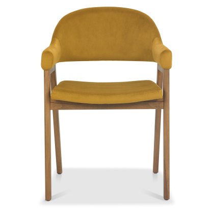 Camden Rustic Oak Upholstered Armchair - Mustard Velvet (Pair)
