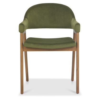 Camden Rustic Oak Upholstered Armchair - Cedar Velvet (Pair)