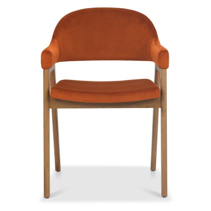 Camden Rustic Oak Upholstered Armchair - Rust Velvet (Pair)