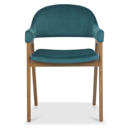 Camden Rustic Oak Upholstered Armchair - Azure Velvet (Pair)