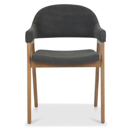 Camden Rustic Oak Upholstered Armchair - Dark Grey Fabric (Pair)
