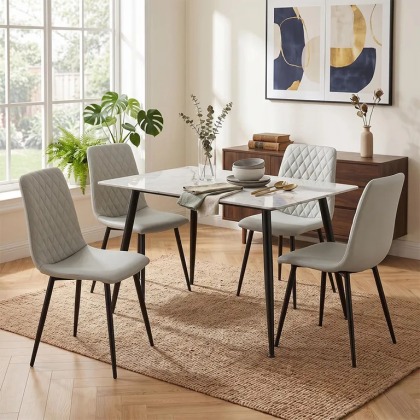 Argenta Dining Set - 120cm Table and 4 Chairs in Light Grey