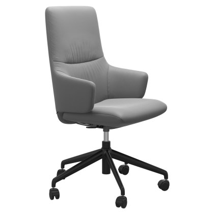 Stressless Quickship Mint High Back Office Chair with Arms in Batick Wild Dove with Black