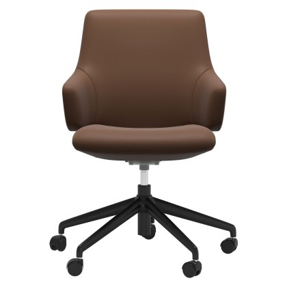 Stressless Quickship Laurel Low Back Office Chair with Arms in Batick Warm Brown with Black