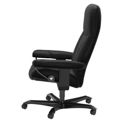 Stressless Quickship Consul Medium Office Chair in Batick Black with Black Base