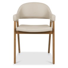 Camden Rustic Oak Upholstered Armchair - Ivory Bonded Leather (Pair)