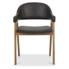 Camden Rustic Oak Upholstered Armchair - Old West Vintage Bonded Leather (Pair)