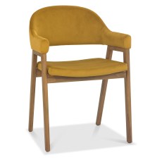Camden Rustic Oak Upholstered Armchair - Mustard Velvet (Pair)