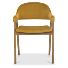 Camden Rustic Oak Upholstered Armchair - Mustard Velvet (Pair)