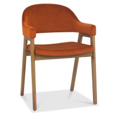 Camden Rustic Oak Upholstered Armchair - Rust Velvet (Pair)