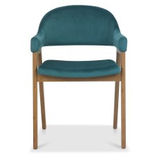 Camden Rustic Oak Upholstered Armchair - Azure Velvet (Pair)