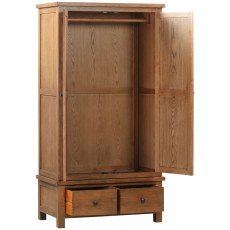 Dodford Rustic Oak Gents Wardrobe with 2 Drawers