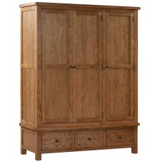 Dodford Rustic Oak Triple Wardrobe with 3 Drawers