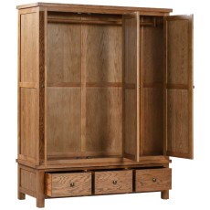 Dodford Rustic Oak Triple Wardrobe with 3 Drawers