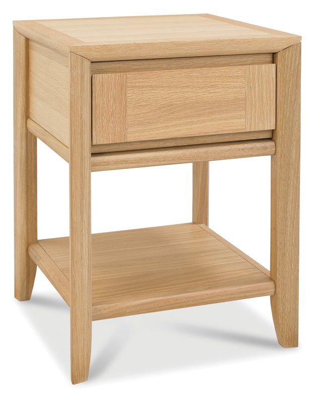 Bentley Designs Bergen Oak Lamp Table with Drawer  front angle shot
