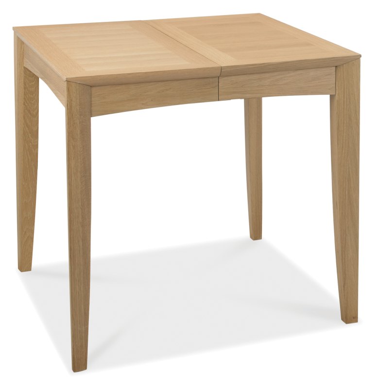 Bentley Designs Bergen Oak 2 4 Seater Dining Set   4 Upholstered Chairs in Black Gold Fabric  table front angle
