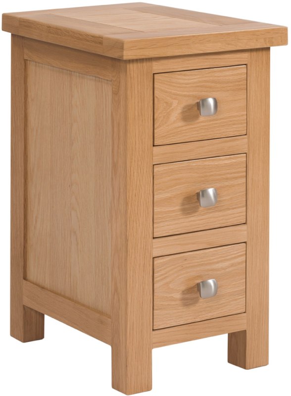 DOR009 small compact 3 drawer bedside bedroom storage natural oak lacquered