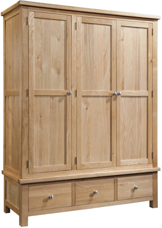 DOR033 triple with three drawers hanging wardrobe bedroom storage natural oak lacquered