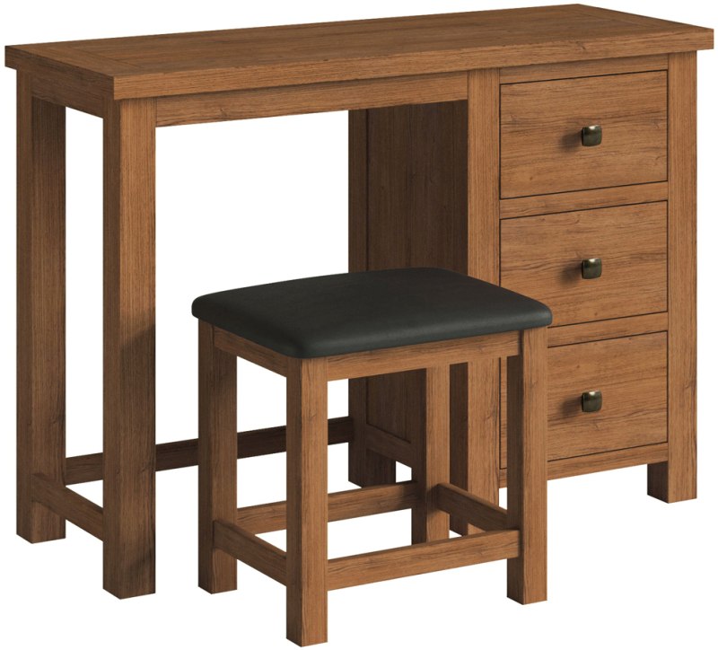 DOR022R dressing table and stool set bedroom seating mornings make up vanity storage dark rustic oak