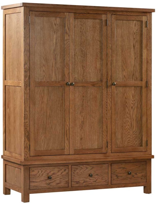 DOR033R large triple 3 door 3 drawer wardrobe essential storage bedroom dark rustic oak