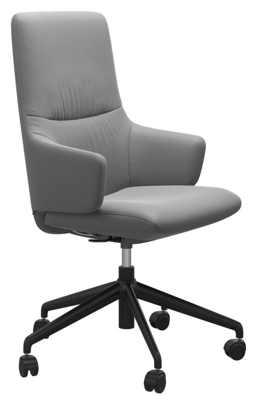 Stressless Quickship Mint High Back Office Chair with Arms in Batick Wild Dove and Black