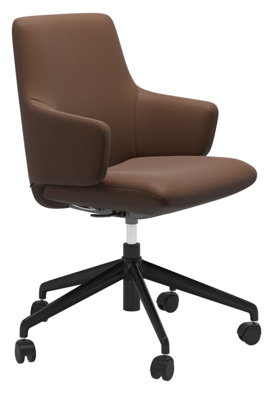 Stressless Quickship Laurel Low Back Office Chair with Arms in Batick Warm Brown and Black
