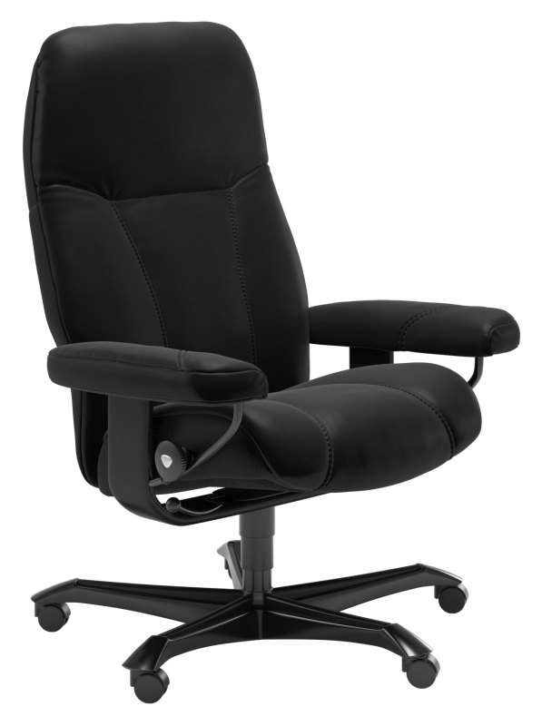 Stressless Quickship Consul Medium Office Chair in Batick Black with Black